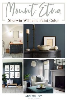 the front cover of mountain etna's showin williams paint color, including dark blue