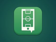 a green square button with a soccer field on the bottom and an arrow in the middle