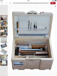 an open tool box with tools in it on the web page, which is also displaying photos and text