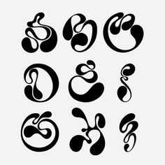 black and white logos with swirls in the shape of letters on a white background