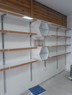 the shelves are empty and ready to be put into the storage area in the shop