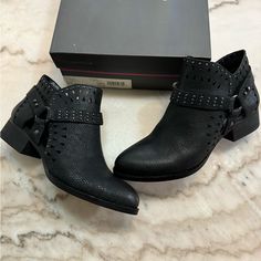 New In Box. Super Cute To Wear With Dresses And Jeans. I Normally Wear A Size 7 But Size Up Half A Size In Cuts/Brands Like This. All Items Are Authenticated And All Sales Are Final. Questions/Reasonable Offers Welcomed Black Low Heel Booties With Stacked Heel, Black Booties With Stacked Low Heel, Black Booties With Reinforced Low Heel, Black Low Heel Booties With Reinforced Heel, Chic Black Low Heel Booties, Buckle Booties, Black Suede Shoes, Block Heel Ankle Boots, Black Leather Ankle Boots