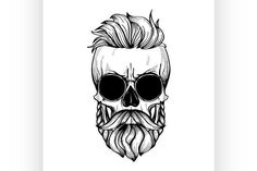 skull with beard and mustache on white background