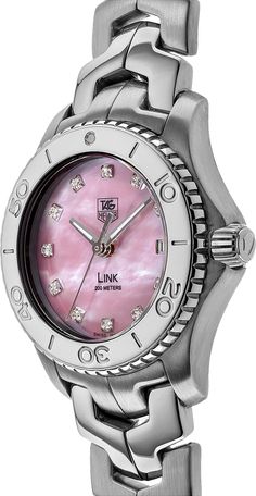 WJ131C.BA0573 TAG HEUER LINK DIAMOND WOMEN'S LUXURY WATCH Store Display Model (What's This?) - Free Overnight Shipping - With Manufacturer Serial Numbers - Swiss Made - Mother of Pearl Pink Dial Set with Diamonds - Diamond Hour Markers - 11 Full Cut Diamonds Set on Dial (0.081 ct) - Polished Stainless Steel Bezel with Engraved 60 Minute Scale - Date Feature - Battery Operated Quartz Movement - 3 Year Warranty - Guaranteed Authentic - Certificate of Authenticity - Manufacturer Box & Manual - Polished with Brushed Stainless Steel Case - Polished & Brushed Stainless Steel Bracelet - Scratch Resistant Sapphire Crystal - 200 Meters / 660 Feet Water-Resistant - 27mm = 1" Case, 6" Adjustable Bracelet - Case Thickness: 9mm - Inlet Size: 14mm - Unidirectional Rotating Bezel - Solid Case Back - Lumi Pearl Pink, Womens Watches Luxury, Store Display, Tag Heuer, Brushed Stainless Steel, Pink Pearl, Swiss Made, Luxury Watch, Steel Bracelet