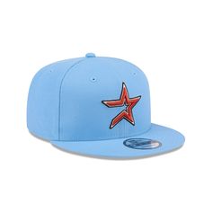 The Houston Astros Sky Blue 9FIFTY Snapback features an embroidered Astros Cooperstown logo at the front panels with a snapback closure at the rear and a gray undervisor. Blue Baseball Cap With Logo Patch And Flat Brim, Blue Baseball Cap With Logo Patch, Blue Flat Brim Baseball Cap With Logo Patch, Blue Fitted Hat With Logo Patch And Flat Bill, Blue Flat Bill Fitted Hat With Logo Patch, Blue Snapback Hat With Logo For Baseball Season, Blue Embroidered Snapback Fitted Hat, Blue Baseball Cap With Embroidered Logo And Flat Bill, Blue Snapback Hat With Logo Patch For Sports