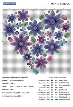 a cross stitch pattern with flowers and leaves on it, as well as the numbers for each