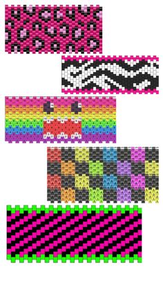 kandi designs How To Make Cuffs Kandi, Carousel Cuff Kandi, Bracelet Inspo Pony Beads, Multistitch Kandi Pattern, Scene Kandi Patterns, Kandi Cuffs Patterns, Scene Accessories Diy, Scene Kandi Cuff Patterns