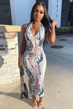 Print Cami Bodycon Dress Mode Prints, Style Bleu, Legging Jeans, Long Bodycon Dress, Sleeveless Long Dress, Women Halter, Tie Dye Maxi, Hip Dress, Halterneck Dress