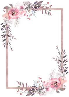 a square frame with pink flowers and greenery