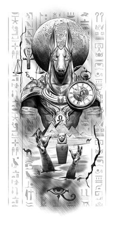 a drawing of an egyptian god and his dog