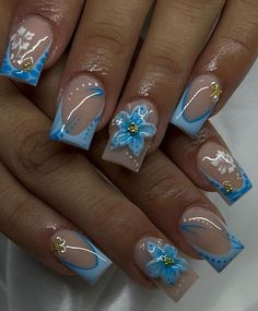 Cute Short Acrylic Nails Blue Butterfly, Baddie Nail Designs Blue, Relatable Illustrations, Holiday Acrylic Nails, Spring Acrylic Nails, Simple Gel Nails