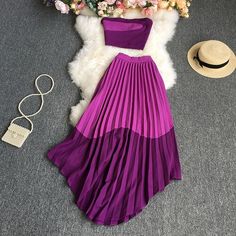 SizeTops: Bust 86 Lenght 28Skrit: Waist 62-76 Lenght 79-95 Asymmetric Skirt, Women Skirt, Skirt Sets, Halter Mini Dress, Asymmetrical Skirt, Yellow Fashion, Purple Fashion, One Piece For Women, Beach Holiday