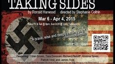 the poster for taking sides with an american flag in the background