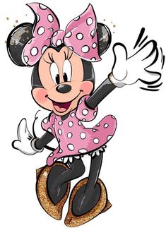 minnie mouse with pink and white polka dots on it's head, flying through the air