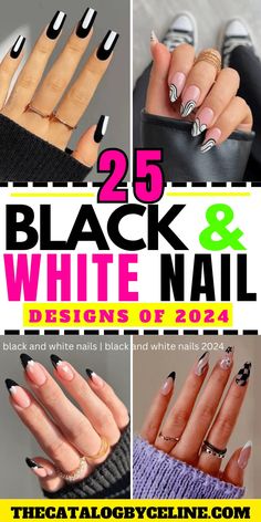 25 Trendy Black And White Nail Designs of 2024 to Recreate. - The Catalog Black Nails With White Accent Nail, Simple Black And White Nail Designs, Nail Designs With White Polish, Black And White Dip Powder Nails, Black And White Nail Art Designs, Black And White Dip Nails, Black And White Marble Nails, Black And White Nail Design