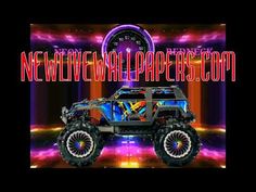 an image of a monster truck in front of a neon background with the words new universal papers com