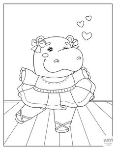 a cartoon character with hearts on her head and arms, standing in front of a wooden floor