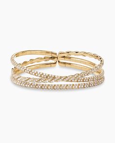 Sculpted Cable Flex Three Row Bracelet in 18K Yellow Gold, 21mm Pave Bangle, Cable Bracelets, Women's Bracelets, Bead Bangles, Mens Beaded Bracelets, Flexible Design, Chains For Men, Scarlett Johansson, High Jewelry