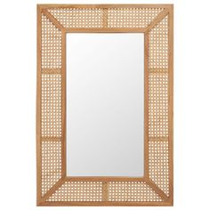 a wooden frame mirror with an intricate design on the front and sides, against a white background