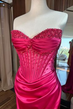 Fuchsia Beaded Corset Evening Dress Corset Evening Dress, Beaded Corset, Blue Corset, Long Formal Dress, Dress Evening, Formal Evening Dresses, Formal Dress, Evening Dress, Formal Dresses Long