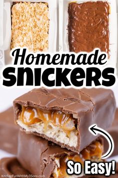 homemade snickkers are so easy to make and they're the perfect treat