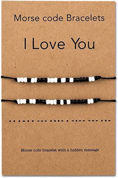 ✦ Morse Code Bracelets: Each character is represented by a unique Morse Code sequence, keep a hidden message close to your heart with this bracelet, a special gift with special message on special days! ✦ Perfect Little Present: This set of 2 bracelet is a lovely gift to be given, it comes with a keepsake card sure to put a smile on the recipient's face perfect little present for you and your friend. ✦ Unique Design: handmade rope bracelet with special message.  Wear it as a friendship bracelet, couples bracelet, family bracelet or as a gift for thank someone. ✦ Adjustable Size Bracelets: The cord is approximately 35 cm in length and tied with sliding knots so should fit for Women, Men, Youth, Teens, Boys, Girls as birthday gift, anniversary gift, graduation gift, Christmas Gift, etc Morse Code Bracelets, Simpul Makrame, Code Bracelets, Kraf Kertas, Bracelet For Him, Bff Gifts Diy, Gelang Manik-manik, Pola Gelang, Buku Skrap