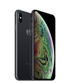 the iphone xr is shown in space gray and has an apple logo on it