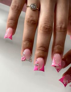 Nail Ideas Short French Tips, French Tip Freestyle Nails, Bling Duck Nails, Pink Duck Nails, Duck Nail Designs, French Tip Acrylics