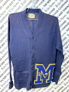 VTG 40s-50s Wool Letterman Cardigan Knit Sweater Puritan Natch Montoursville High School M/In great shape, no holes, clean, was stored for the last 70 years.  Chest" 21" laid flat Length 26" Sleeve from shoulder: 24" not cuffed up Shoulders: 18" Please see item specifics above listing for measurements. Our measurements are the approximate garment measurements, not your measurements. Leave room for fit!  Also, Please feel free to ask questions before you buy. Thanks for shopping at the Cats Pajam Retro Sweater For College In Fall, Vintage Sweater For College In Winter, Vintage Winter Sweater For College, Vintage College Sweater For Winter, Vintage Cotton Winter Cardigan, Retro Cotton Cardigan With Button Closure, Vintage Cotton Cardigan For Winter, Retro Cotton Cardigan For College, Retro Cotton Cardigan