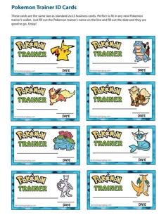 pokemon trainer id cards are shown in this image