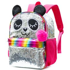 PRICES MAY VARY. Bright color-block design, durable and practical material, your little girl will love it at first sight One backpack, one pendant, backpack size :13"X10.2"X4.7" Main pocket has a 10.5" iPad sleeve; front pocket designed for key, pen and notebook; side pockets designed for bottles or umbrella Cute toddlers backpack was ideal for school, camping, birthday gift Recommended minimum age: 3 years old Panda Kindergarten, Cat Patchwork, Glitter Backpack, Kindergarten Backpack, Girls Backpack, Sequin Backpack, Kids Bag, Unicorn Backpack, Camping Birthday