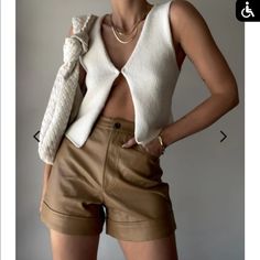 High Waisted, Never Been Worn. Brown Shorts For Day Out In Fall, Chic Brown Shorts For Day Out, Fitted Beige Shorts For Fall, Chic Fitted Neutral Shorts, Brown Leather Shorts, Dinner Outfit Summer, High Waisted Shorts Outfit, Rising Sign, Freeze Frame