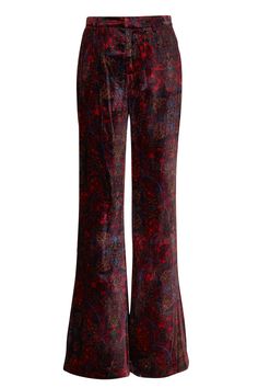 L'Agence - Lane Black & Red Medallion Paisley Velvet Pant Fitted Paisley Print Bottoms For Fall, Fitted Wide Leg Bottoms With Paisley Print, Velvet Pant, Paisley Pants, Velvet Flares, Velvet Pants, Sport Coat, Get Dressed, Latest Design