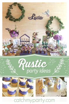 rustic party ideas with cupcakes and cakes