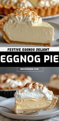 there is a slice of eggnog pie on the plate