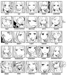 an anime character's face expressions chart