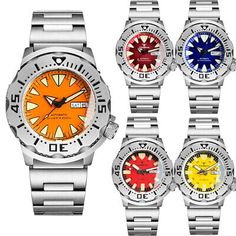 Great Shopping 42mm Tandorio Blue Orange Dial Monster NH36 date Automatic Men Watch Steel Strap, Jewelry & Watches Steel Bracelet, Stainless Steel Bracelet, Stainless Steel Case, Blue Orange, Amazing Jewelry, Accessories Watches, Blue Yellow, Screw, Wrist Watch