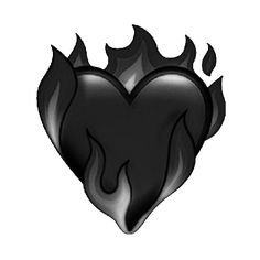 a black and white heart with flames on it