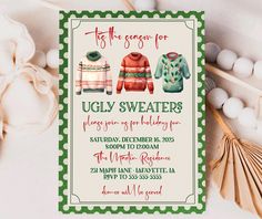 this is an image of ugly sweaters baby shower or birthday party printable card