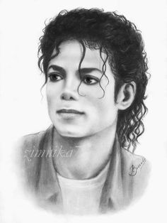 a pencil drawing of michael jackson from the rock and roll show, with his name on it