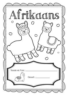 a coloring page with two llamas and the words afikans on it