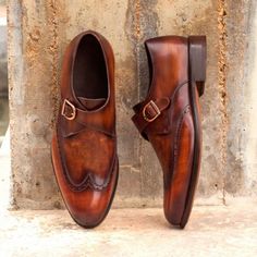 Custom Made Single Monks in Raw Crust Italian Calf Leather with Cognac Hand Patina Patina Style, Staple Shoes, Custom Design Shoes, Custom Made Shoes, Goodyear Welt, Monk Strap, Blue Suede, Handmade Shoes, Natural Leather