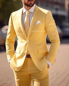 Pastel Yellow Suit Men, Yellow Prom Suit, Yellow Wedding Suit, Party Wear For Men, Groom Wedding Suit, Grooms Attire, Baby Blue Weddings, Yellow Prom, Suit Groom