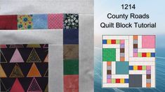 two quilts with different designs on them and the words, country roads quilt block