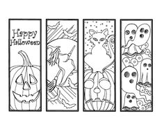 three halloween bookmarks with the words happy halloween