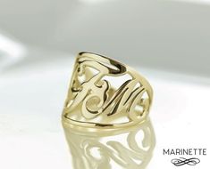 Solid 14K gold monogram ring - 3 letters initials ring - FedEx 2-day shipping included Modern Initials Jewelry For Wedding, Modern Initials Wedding Jewelry, Formal Jewelry With Initials In Open Ring Shape, Formal Jewelry With Initials Open Ring, Formal Jewelry With Initials On Open Ring, Modern Engraved Ring With Initials For Anniversary, Elegant Engraved Open Ring With Initials, Elegant Engraved Initials Open Ring, Modern Initial Ring For Wedding