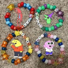 I just started making kandi and made some smiling friends friendship bracelets for some of my friends! :D Smiling Friends Bracelet, Cartoon Bracelet Ideas, Smiling Friends, Friends Diy, Kandi Bracelets, Friend Friendship, Friend Bracelets, Bracelet Ideas, Bead Bracelets