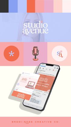 an iphone with the studio avenue app on it and a microphone in front of it
