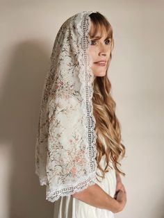 St. Clare of Assisi D Shape Veil 🤍 Pretty Rosary, St Clare Of Assisi, Catholic Veil, St Clare, Chapel Veil, Wedding Veil Accessories, Wedding Veils, Lace Edging, Head Scarf