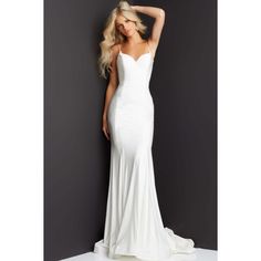 JVN by Jovani Evening Dresses JVN07643 Ivory Tie Back Spaghetti Strap Prom Dress Ivory Prom Dresses, Jersey Prom Dress, Simple Prom Dress Long, Dress With Corset, Gorgeous Prom Dresses, Spaghetti Strap Prom Dress, Evening Dress Floor Length, Sweetheart Prom Dress, Formal Evening Dress